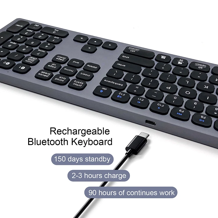Clavier sans fil en aluminium gris, taille normale, usb-c, pour ordinateur, téléphone – Image 5