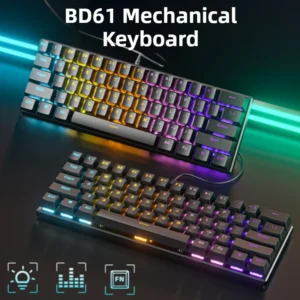 Clavier mécanique filaire BD61, disposition russe et anglaise, 61 touches, 22 touches, rétroéclairage rvb, ergonomique, USB, pour jeu et bureau