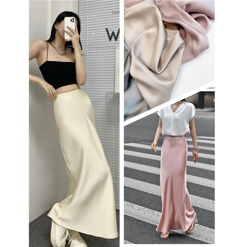 Jupe Chic en Satin d'acide acétique pour femmes, Style français, fluide, taille haute, moulante aux hanches, pour printemps/été, jupe trapèze – Image 3