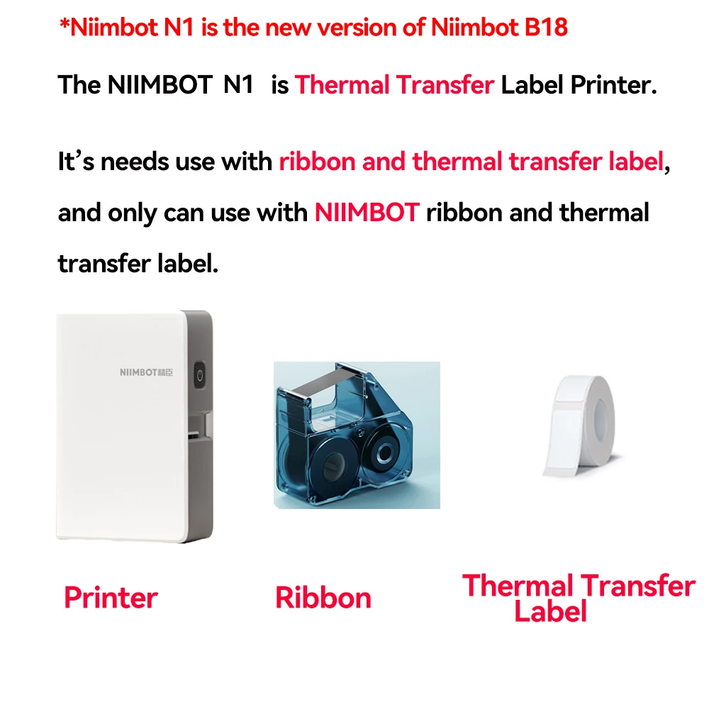 Niimbot N1/B18 imprimante d'étiquettes à transfert thermique auto-adhésif cordon étanche étiquettes étiquette sans fil étiqueteuse câble avec ruban – Image 2